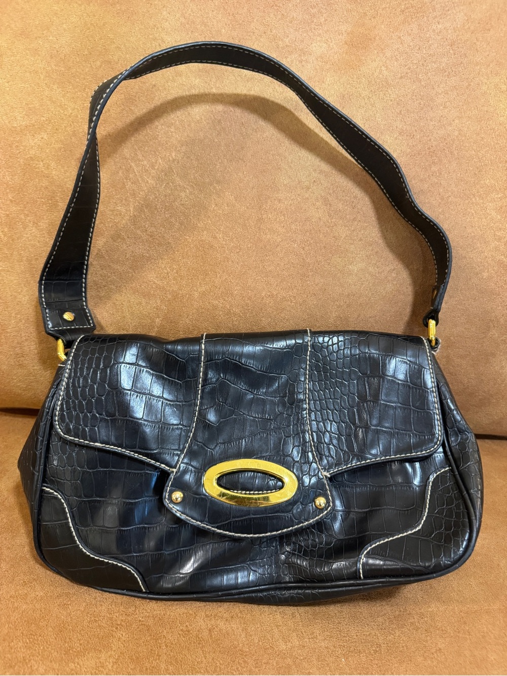 Black Croc-Embossed Women's Bag